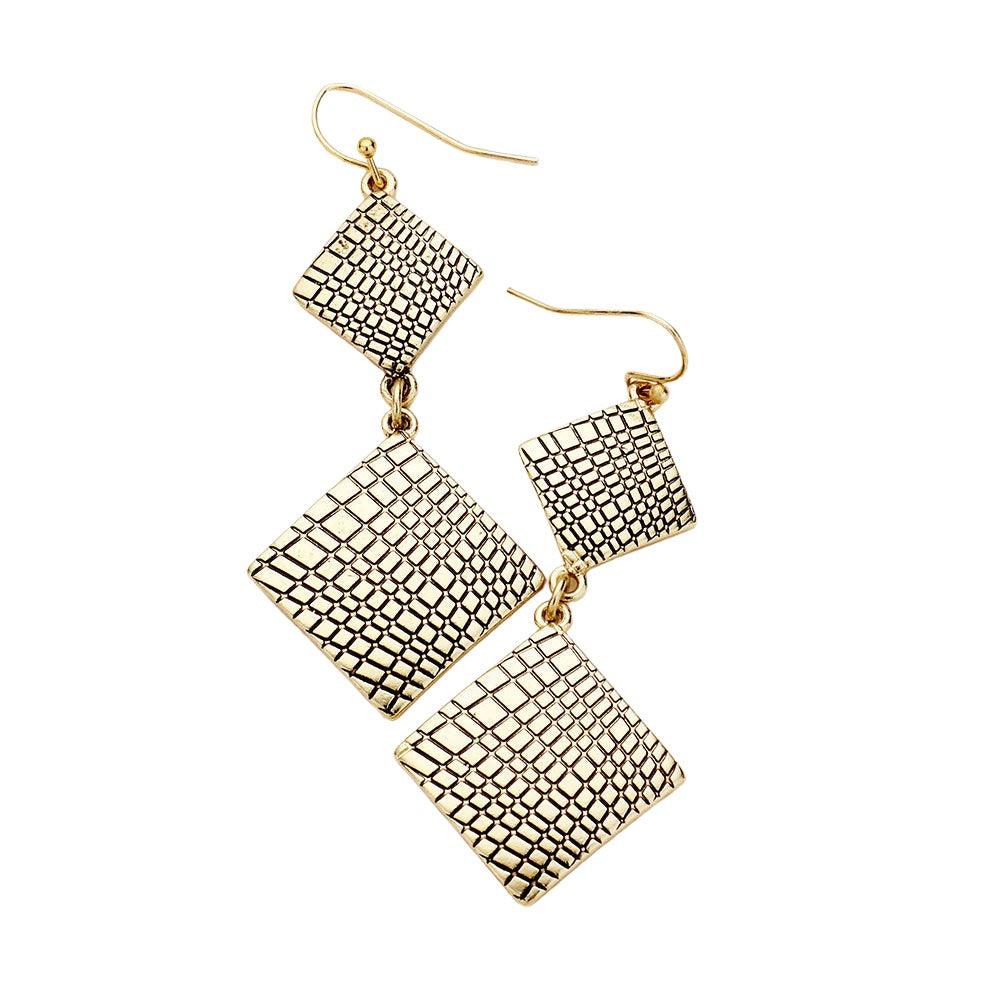 Gold Embossed Geometric Metal Earrings