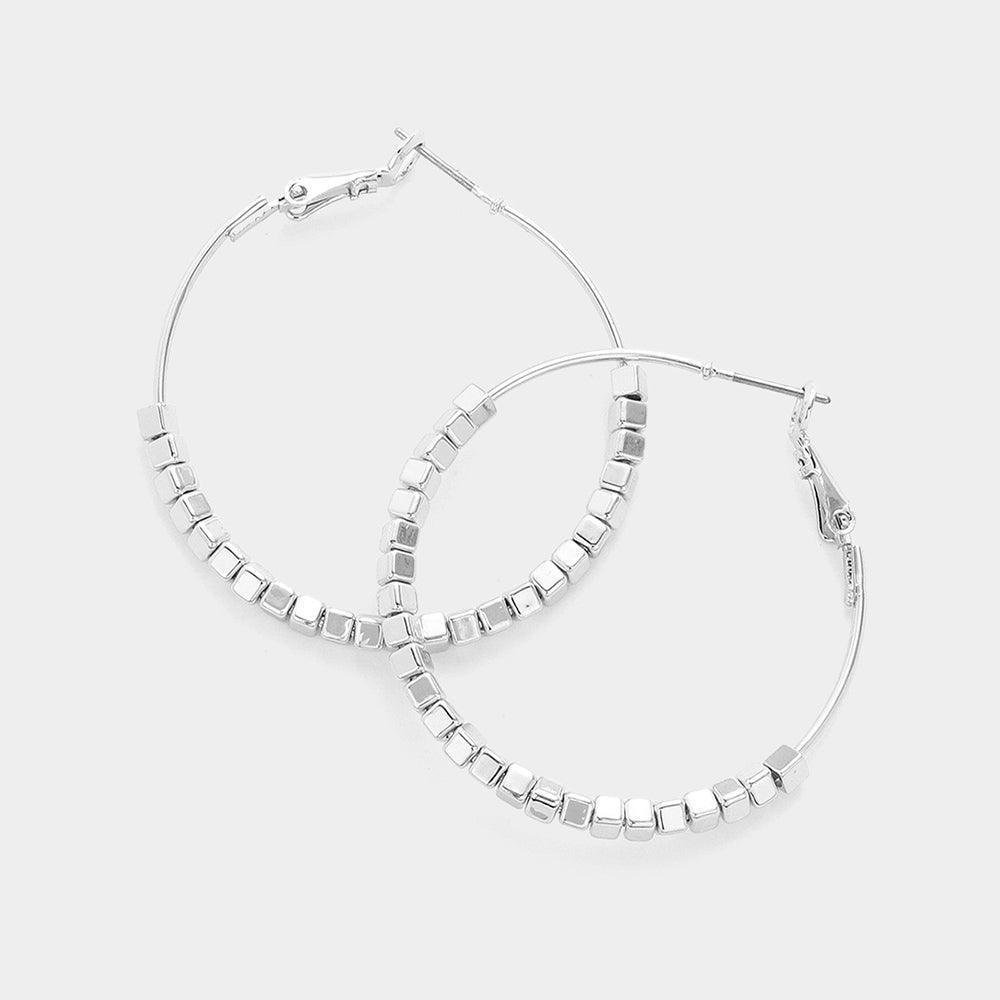 Silver Metal Cube Cluster Hoop Earrings - Jewelry Store by Erik Rayo