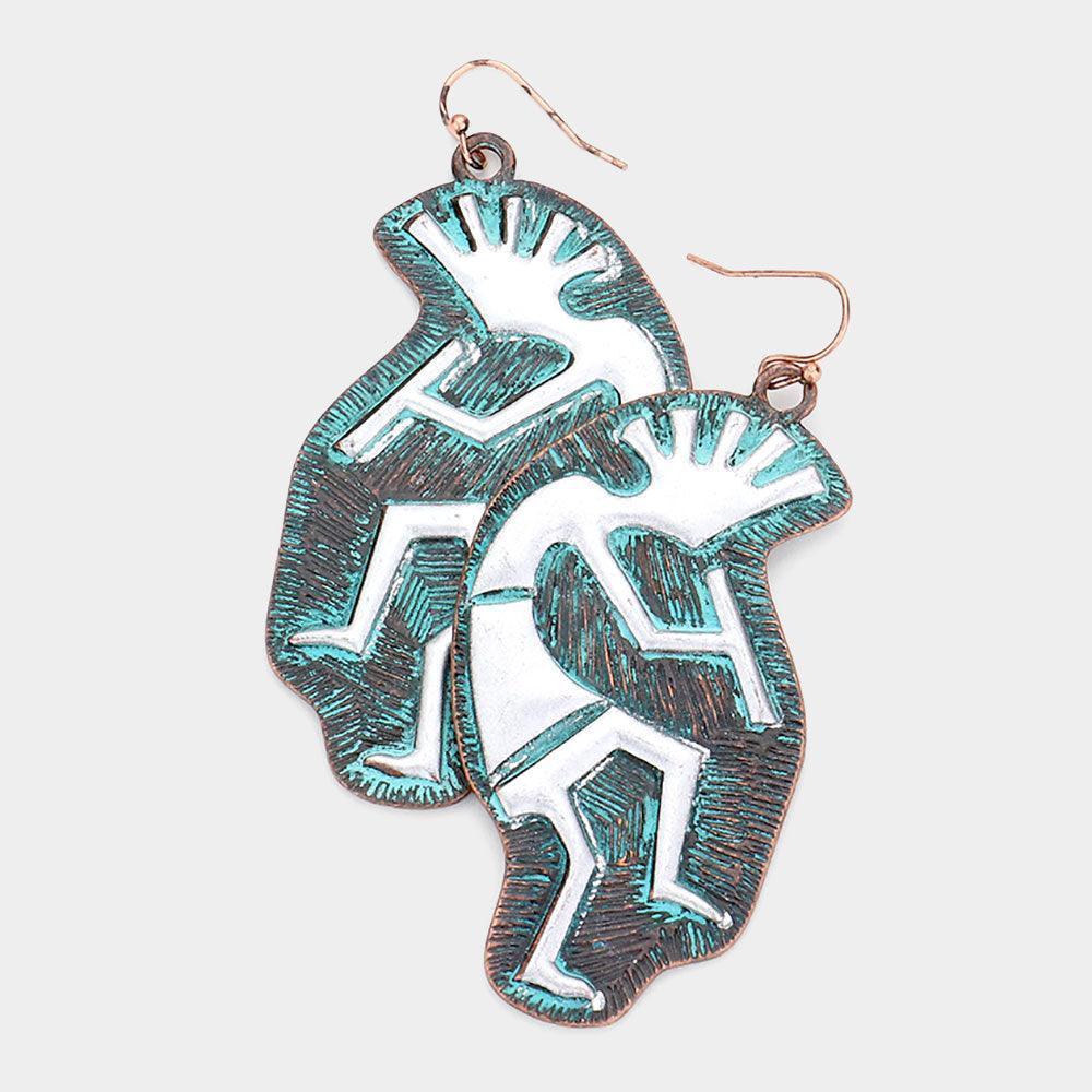 Metal Kokopelli Flute Player Dangle Earrings - Jewelry Store by Erik Rayo