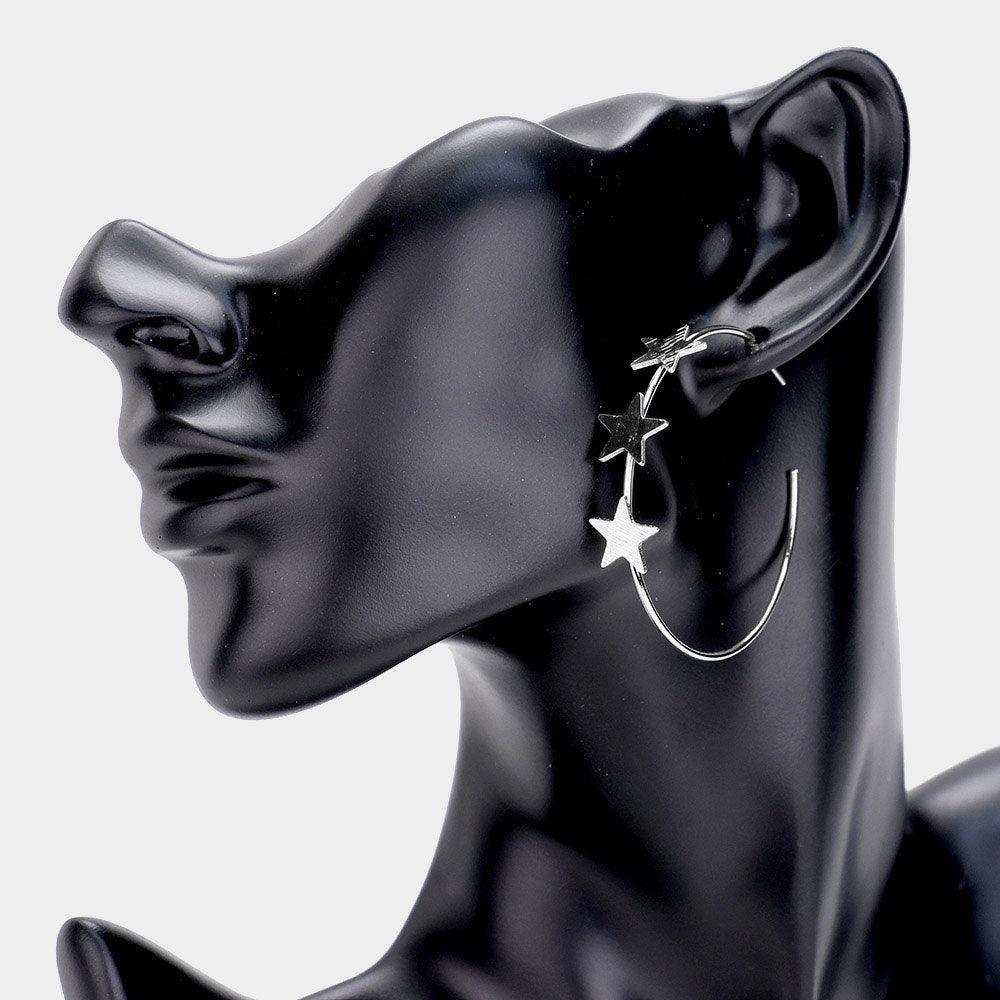 Brass Metal Star Open Circle Hoop Earrings - Jewelry Store by Erik Rayo