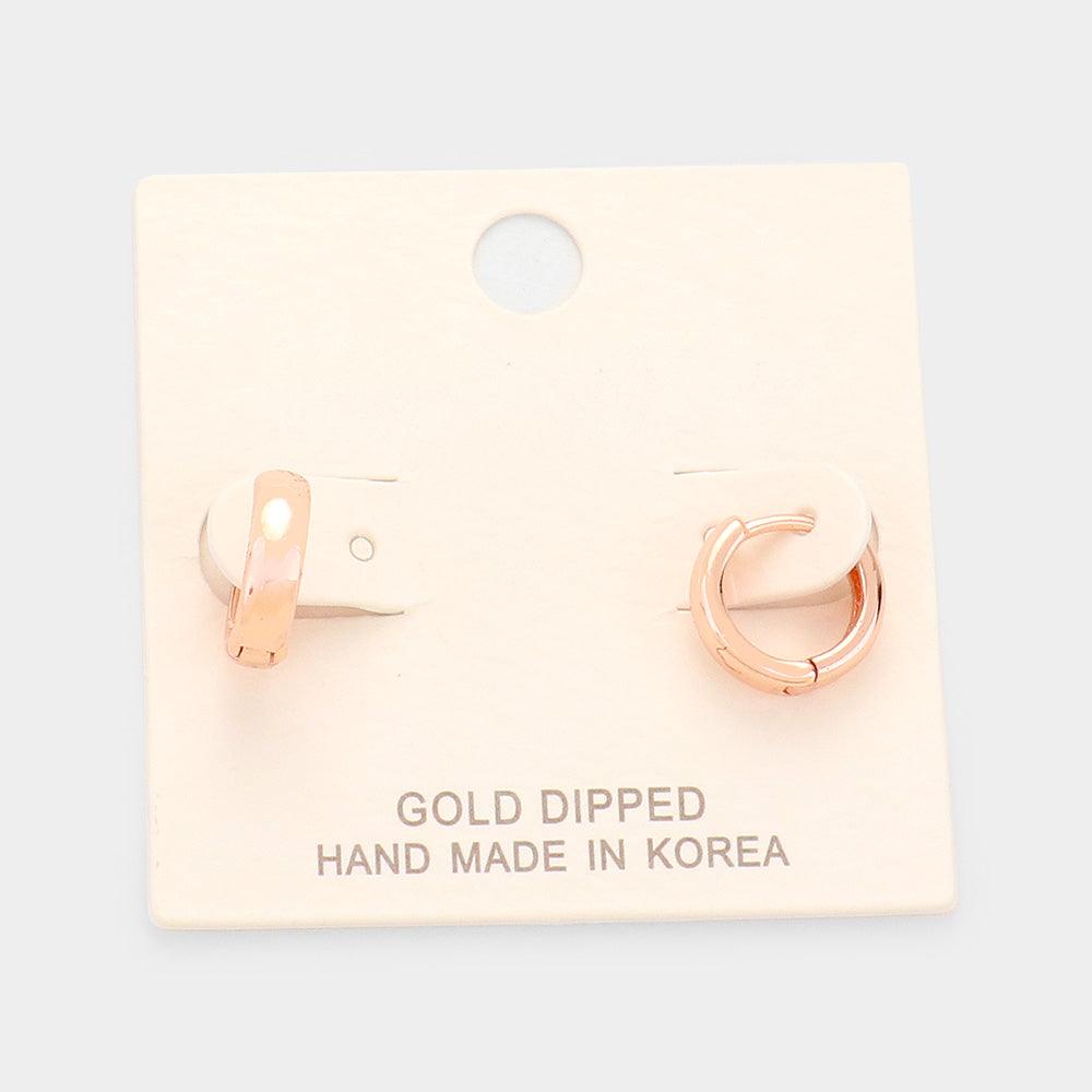 Rose Gold Gold Dipped Huggie Hoop Metal Earrings