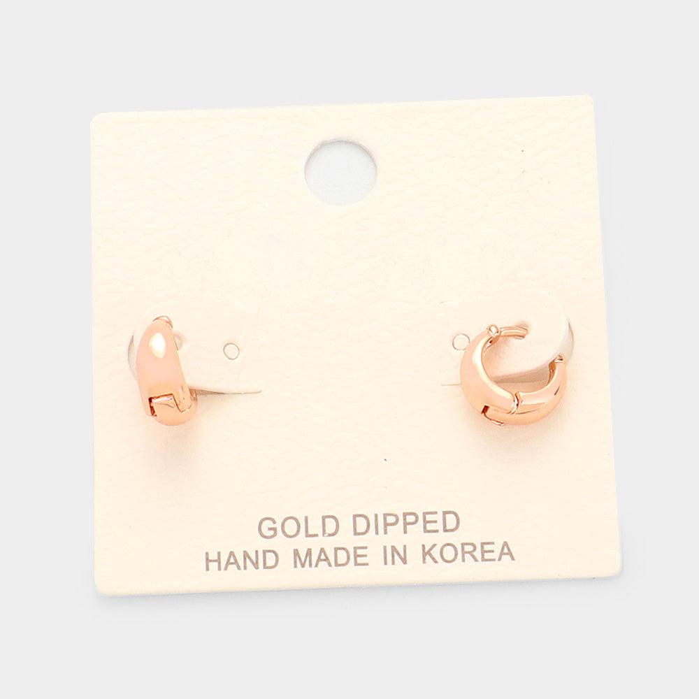 Rose Gold Gold Dipped Huggie Hoop Metal Earrings