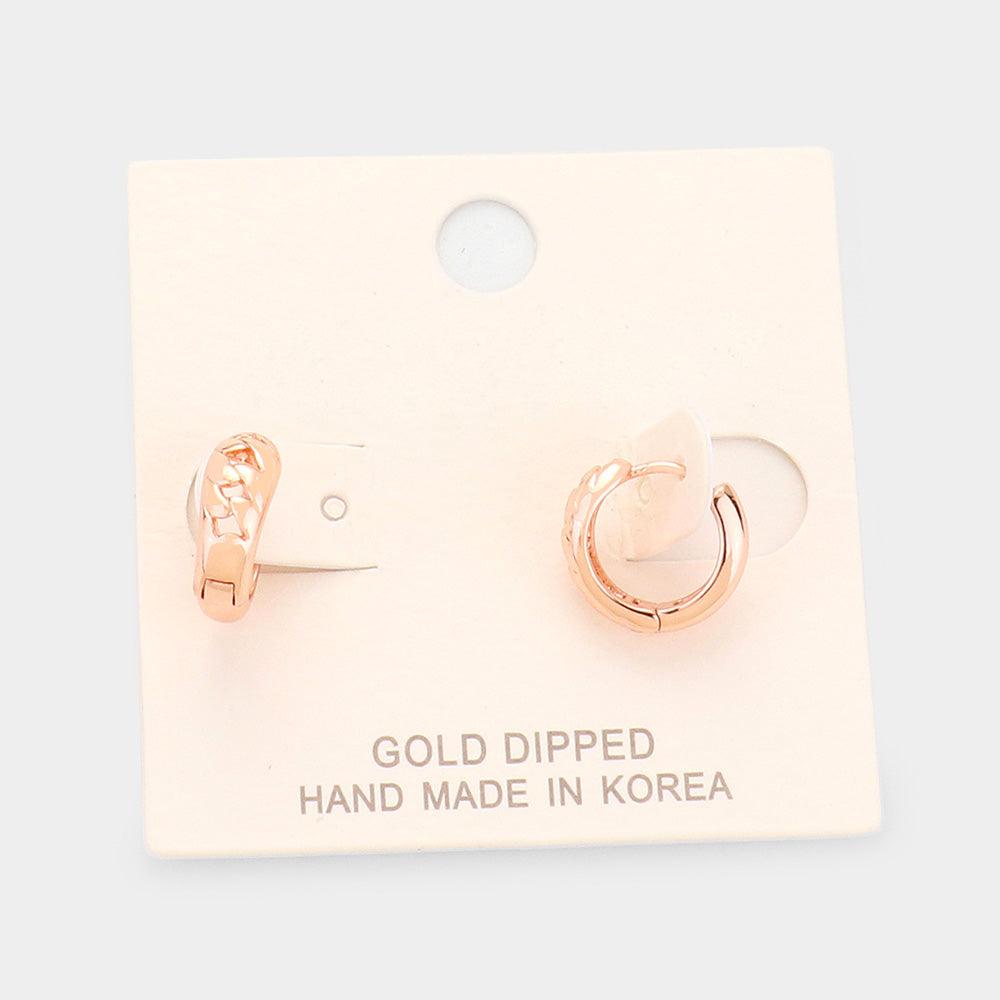 Rose Gold Gold Dipped Huggie Hoop Metal Earrings