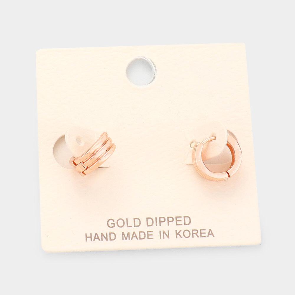 Rose Gold Gold Dipped Huggie Hoop Metal Earrings