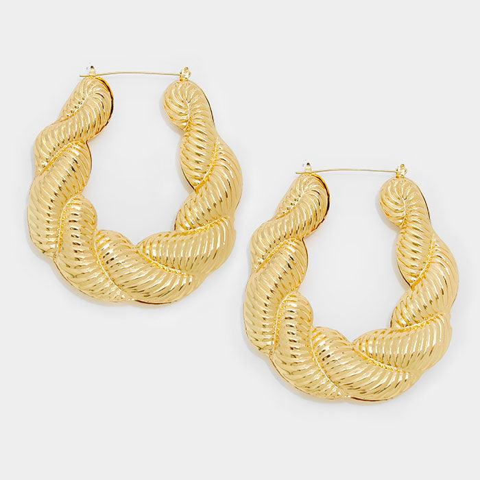Gold Twisted metal hoop pin catch earrings - Jewelry Store by Erik Rayo