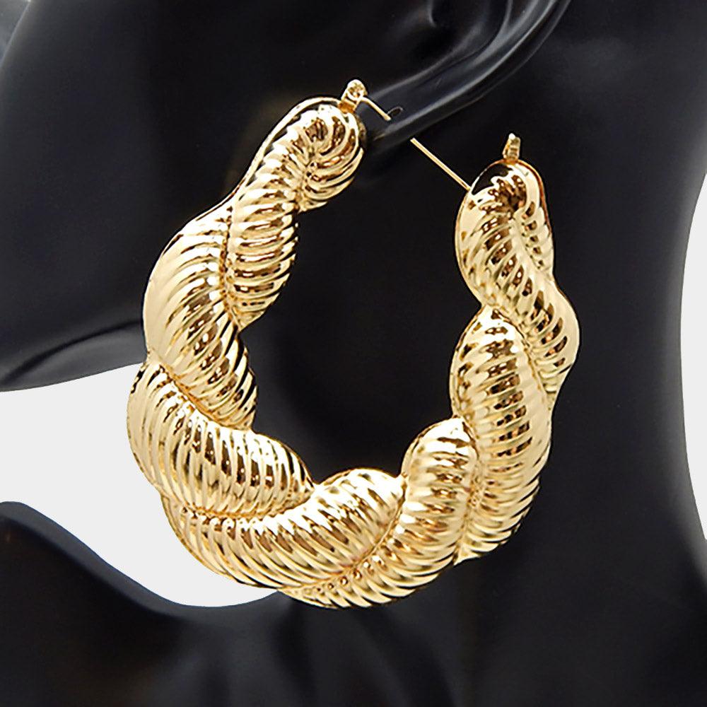 Gold Twisted metal hoop pin catch earrings - Jewelry Store by Erik Rayo