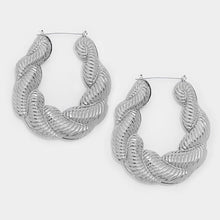 Load image into Gallery viewer, Twisted metal hoop pin catch earrings
