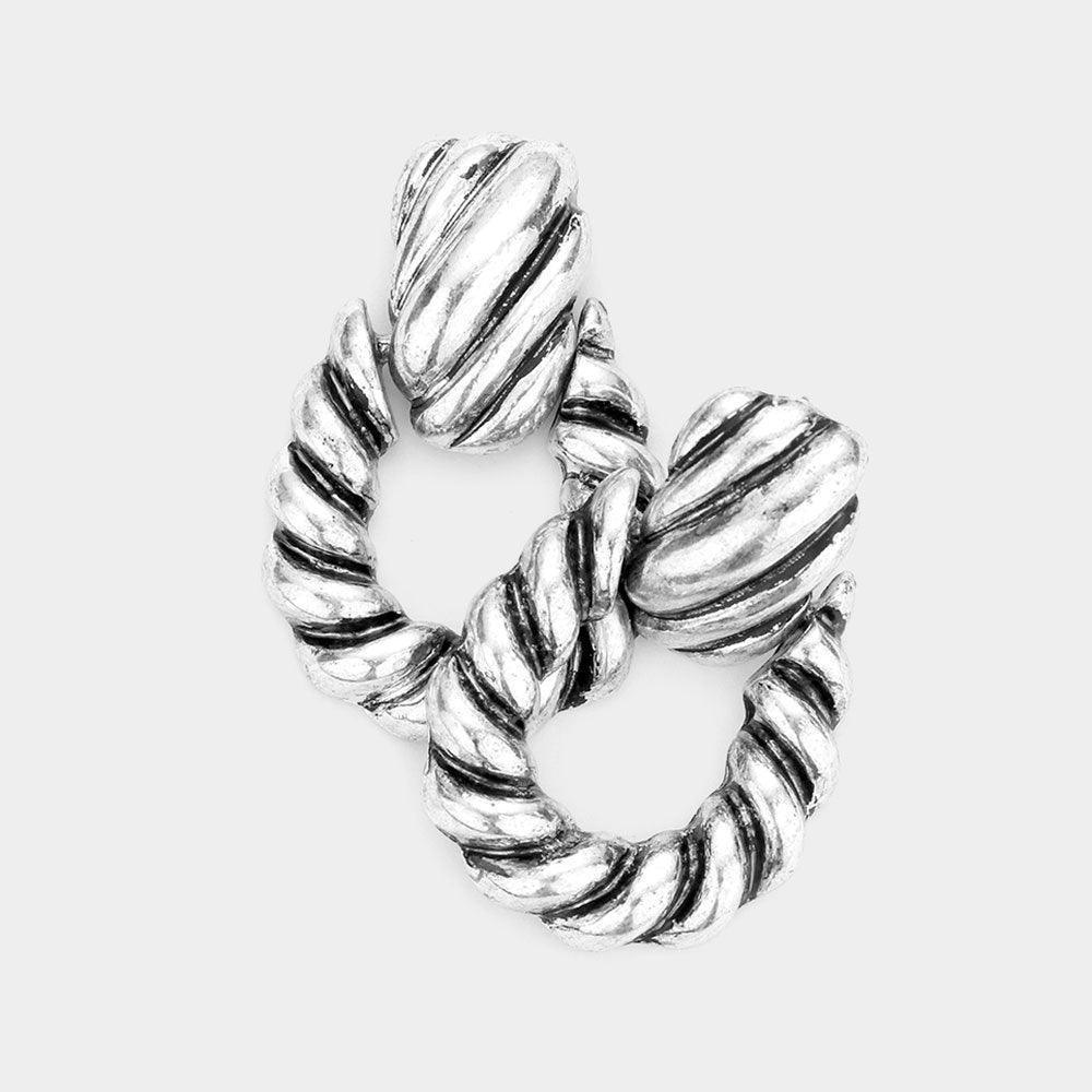 Silver Textured Metal Door Knocker Earrings - Jewelry Store by Erik Rayo