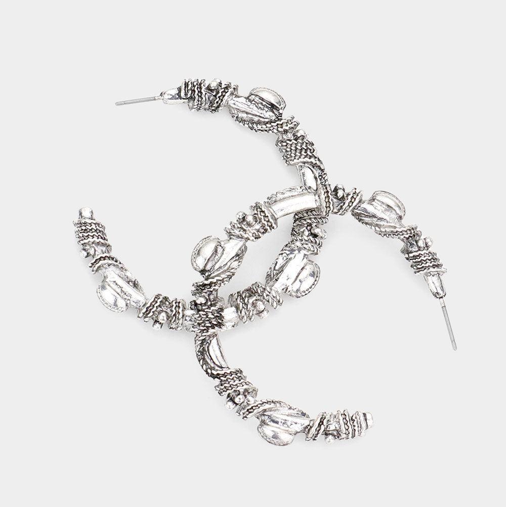 Silver Vintage Antique Metal Half Hoop Earrings - Jewelry Store by Erik Rayo
