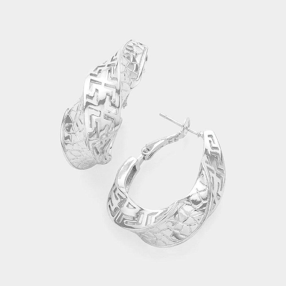 Silver Textured Metal Hoop Earrings