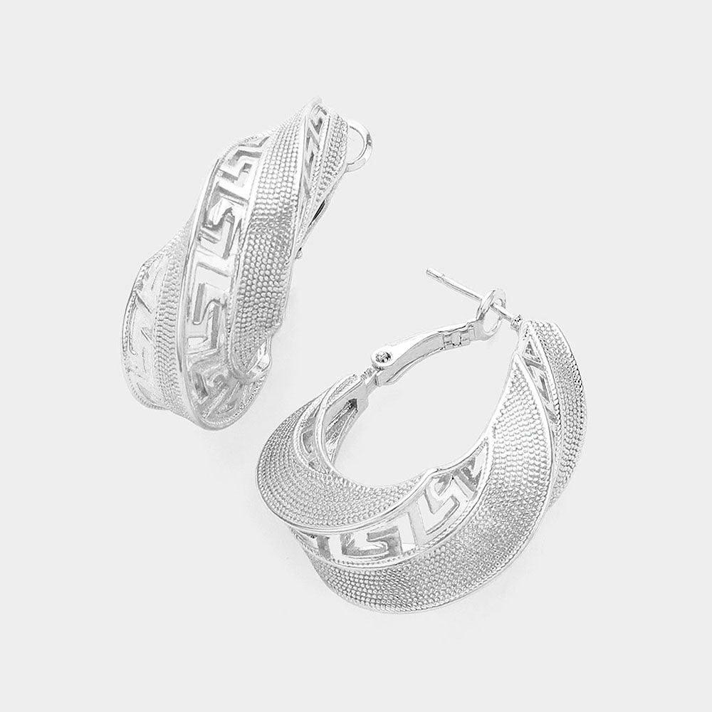 Silver Textured Metal Hoop Earrings