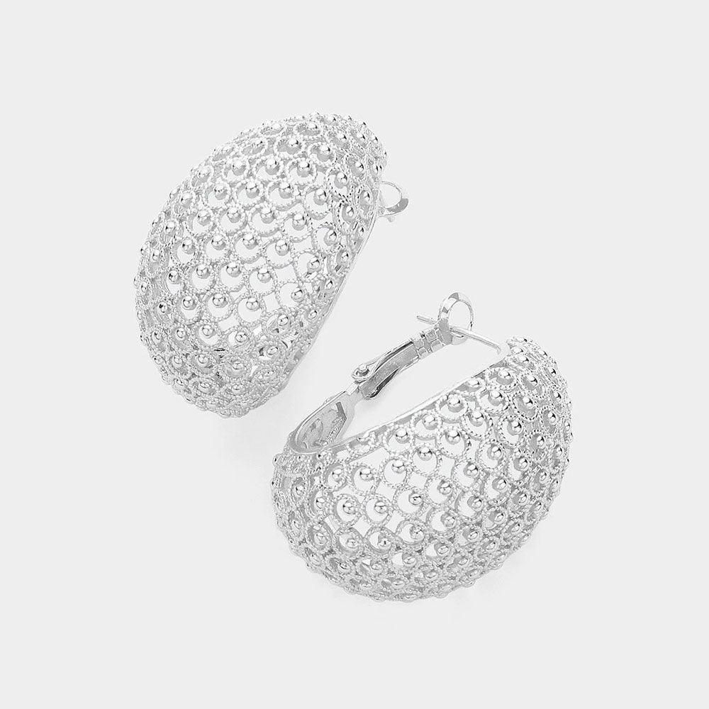 Silver Textured Metal Hoop Earrings