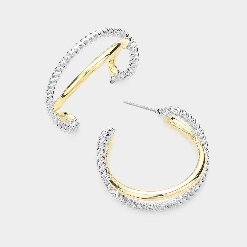 Two Tone Abstract Metal Hoop Earrings - Jewelry Store by Erik Rayo