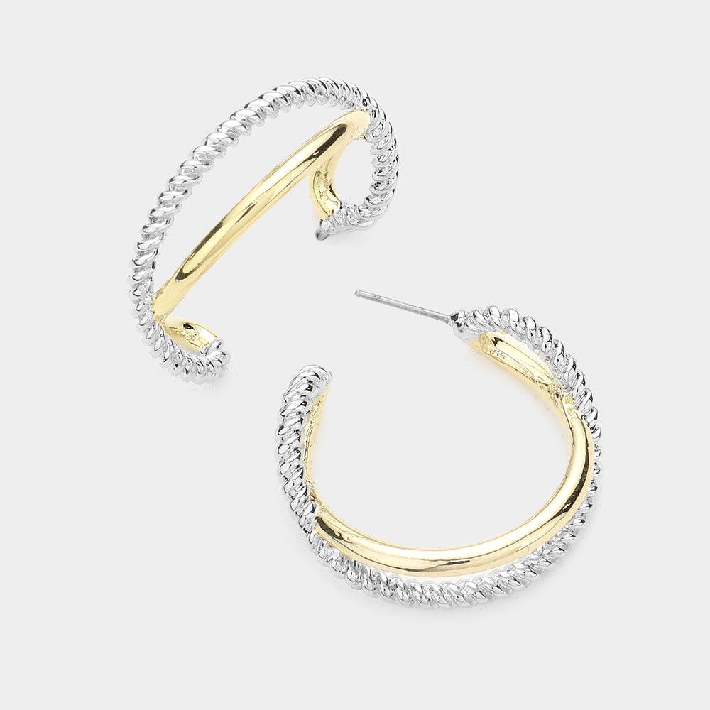 Two Tone Abstract Metal Hoop Earrings