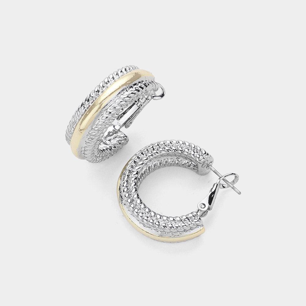 Gold 14K Gold Plated Two Tone Textured Hoop Earrings - Jewelry Store by Erik Rayo