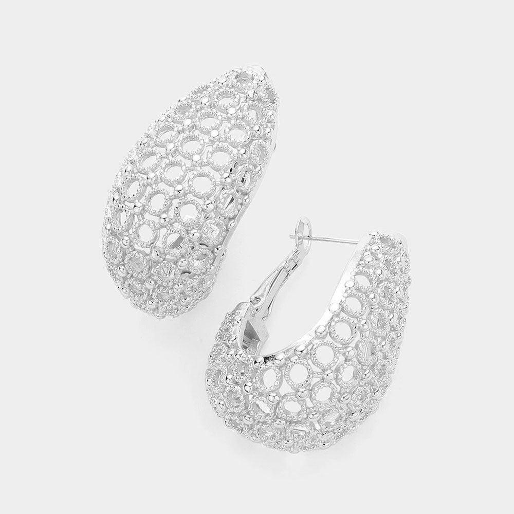 Silver Textured Metal Hoop Earrings