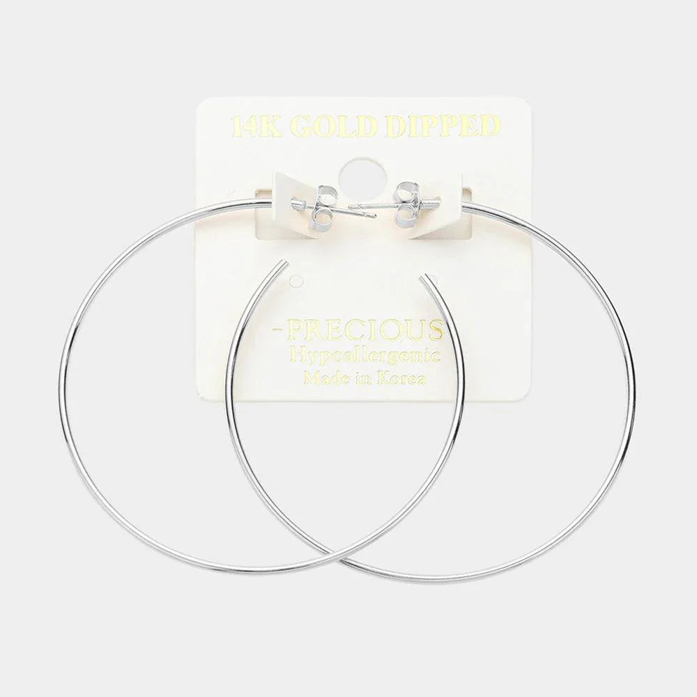 Gold 14K White Gold Dipped Hypoallergenic Metal Hoop Earrings - Jewelry Store by Erik Rayo