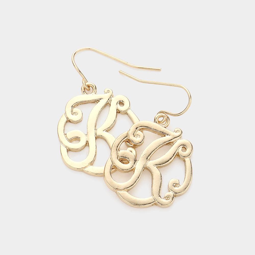 Letter K Script Monogram Earrings