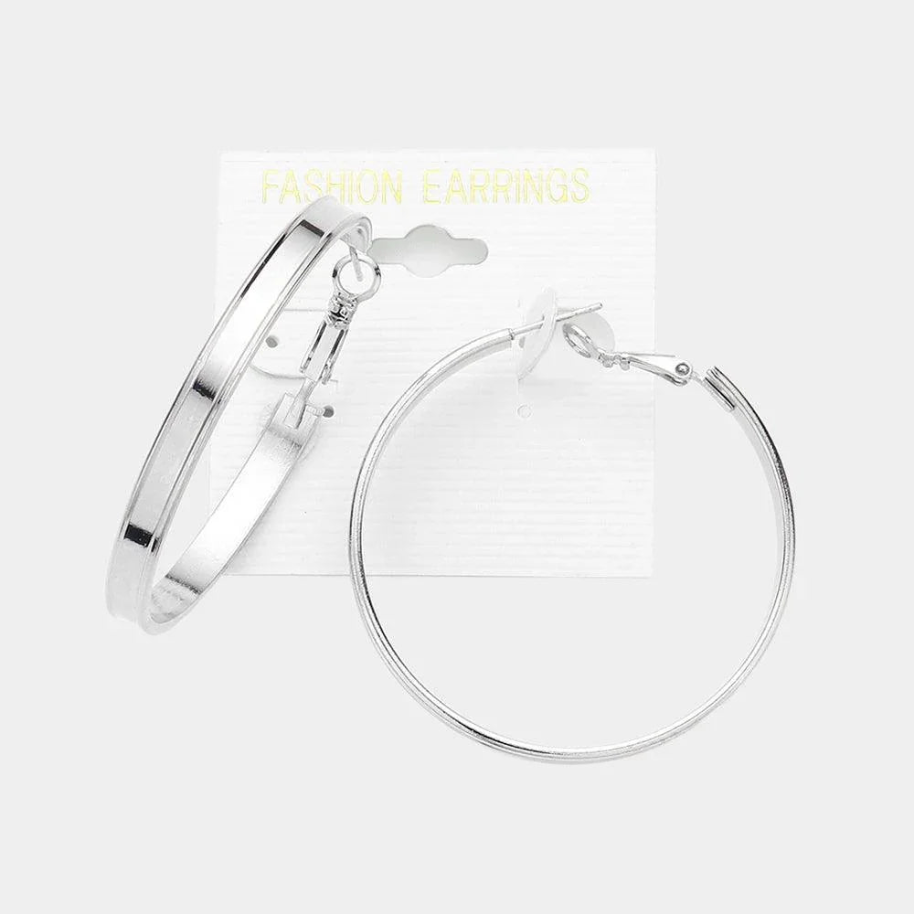Silver 2 Inch Metal Hoop Earrings - Jewelry Store by Erik Rayo