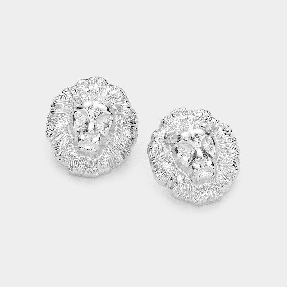 Metal Lion Stud Earrings - Jewelry Store by Erik Rayo