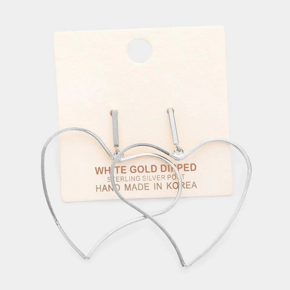 Silver White Gold Dipped Dented Heart Metal Earrings - Jewelry Store by Erik Rayo
