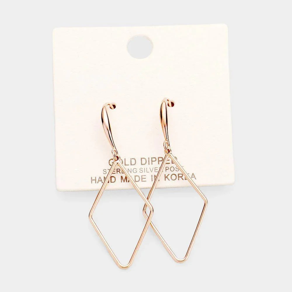 Rose Gold Gold Dipped Open Rhombus Dangle Earring - Jewelry Store by Erik Rayo