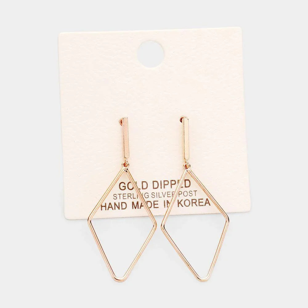 Rose Gold Gold Dipped Metal Bar Rhombus Earrings - Jewelry Store by Erik Rayo