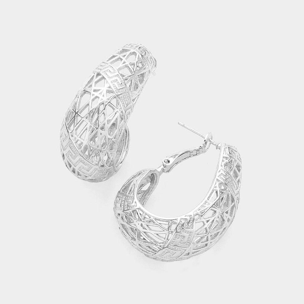 Silver Textured Metal Hoop Earrings