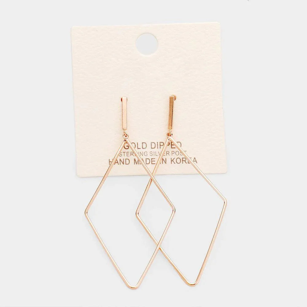 Rose Gold Gold Dipped Metal Bar Rhombus Earring - Jewelry Store by Erik Rayo