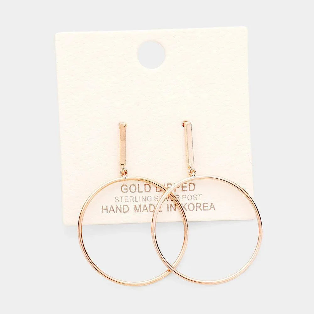 Rose Gold Gold Dipped Metal Bar Open Circle Dangle Earring - Jewelry Store by Erik Rayo