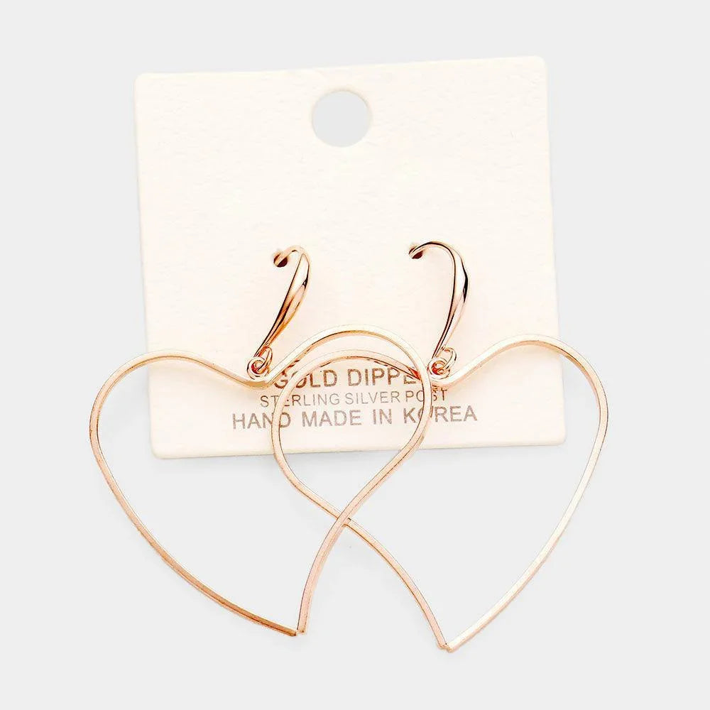 Rose Gold Gold Dipped Dented Open Heart Dangle Earring - Jewelry Store by Erik Rayo