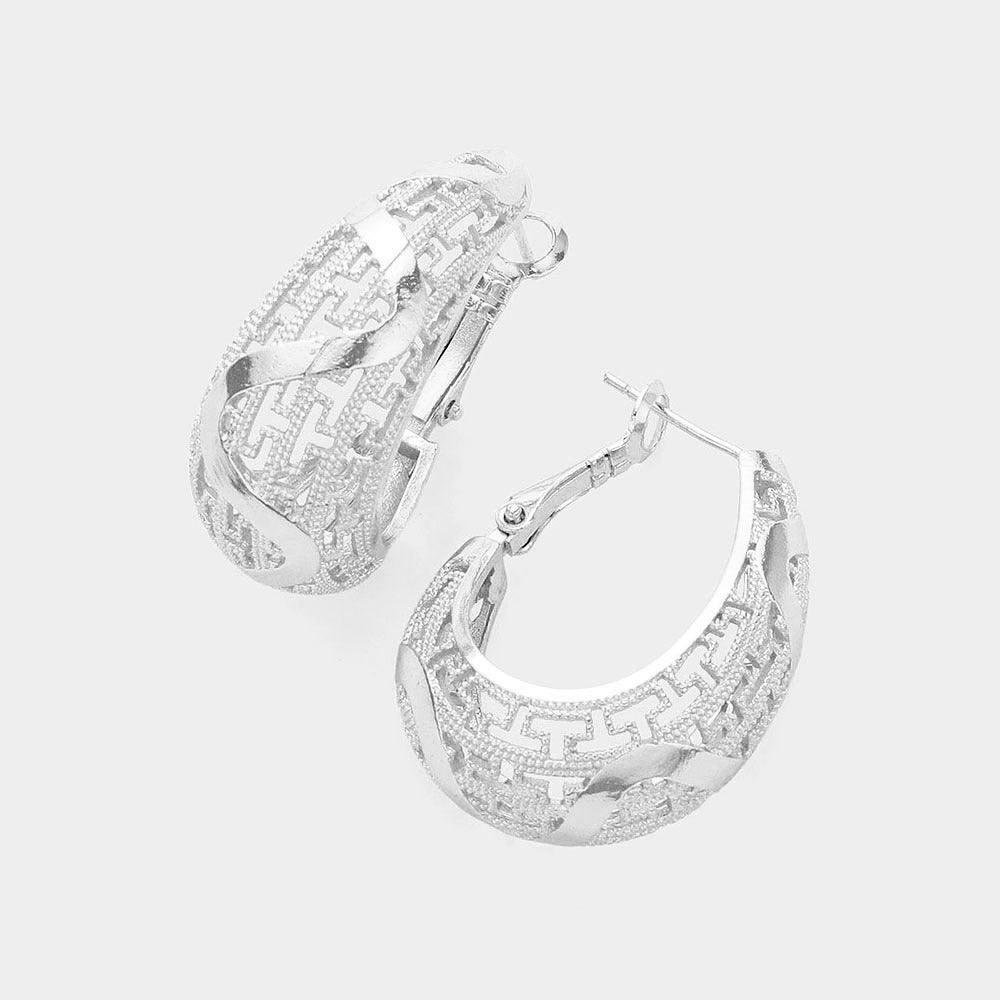 Silver Textured Metal Hoop Earrings