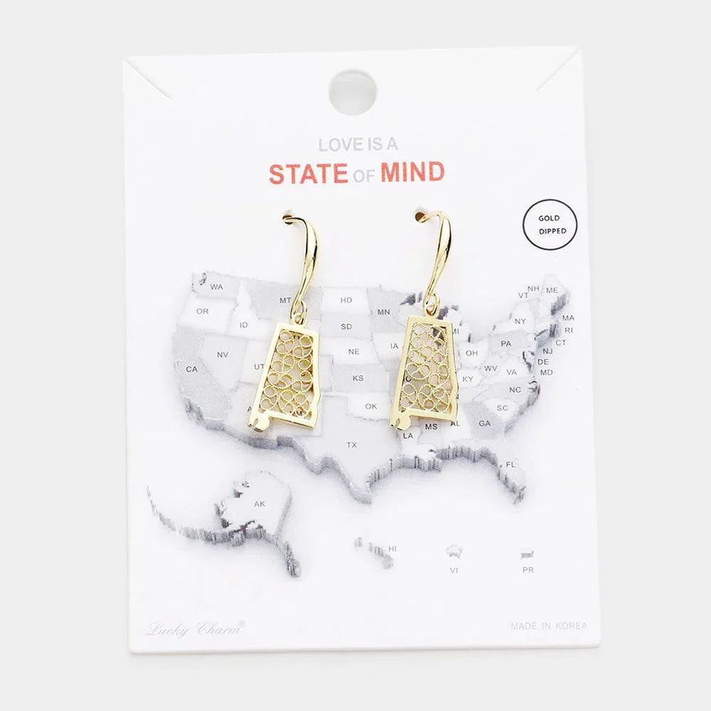 Gold Gold Dipped Alabama State Earrings - Jewelry Store by Erik Rayo