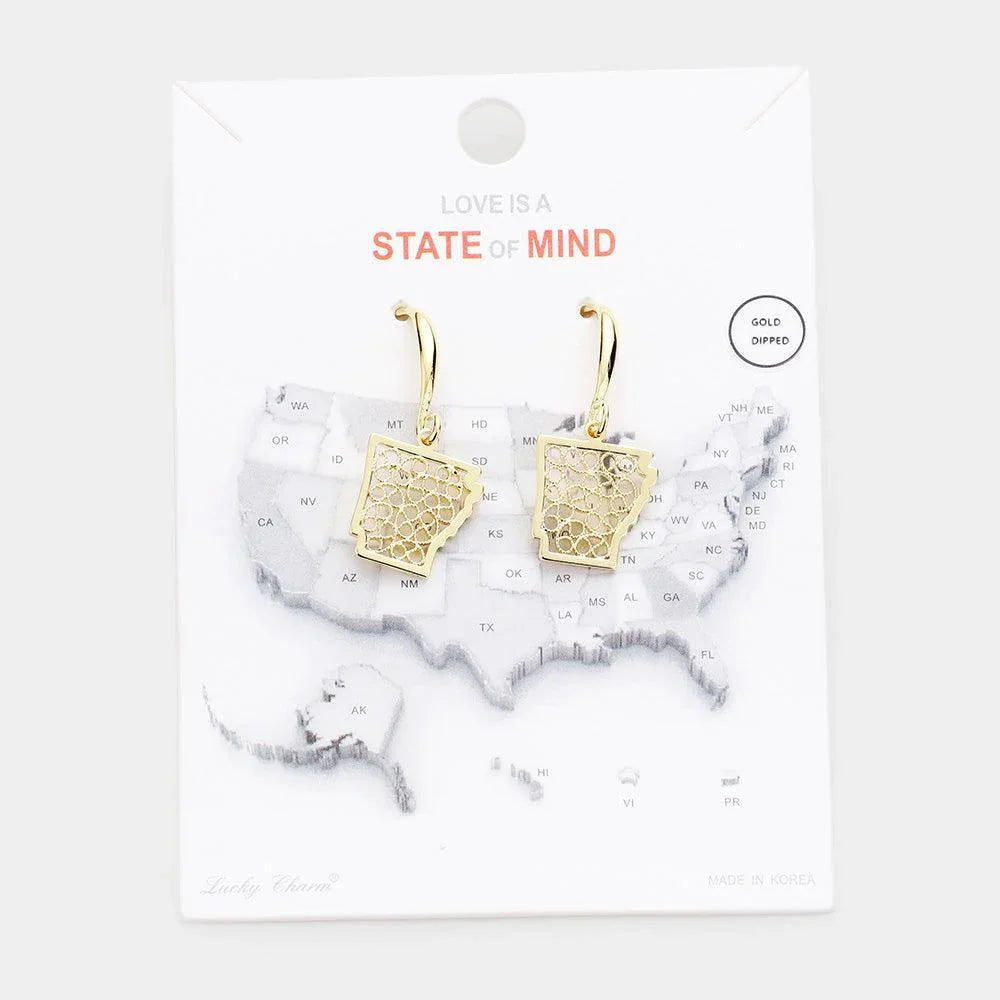 Gold Gold Dipped Arkansas State Earrings - Jewelry Store by Erik Rayo