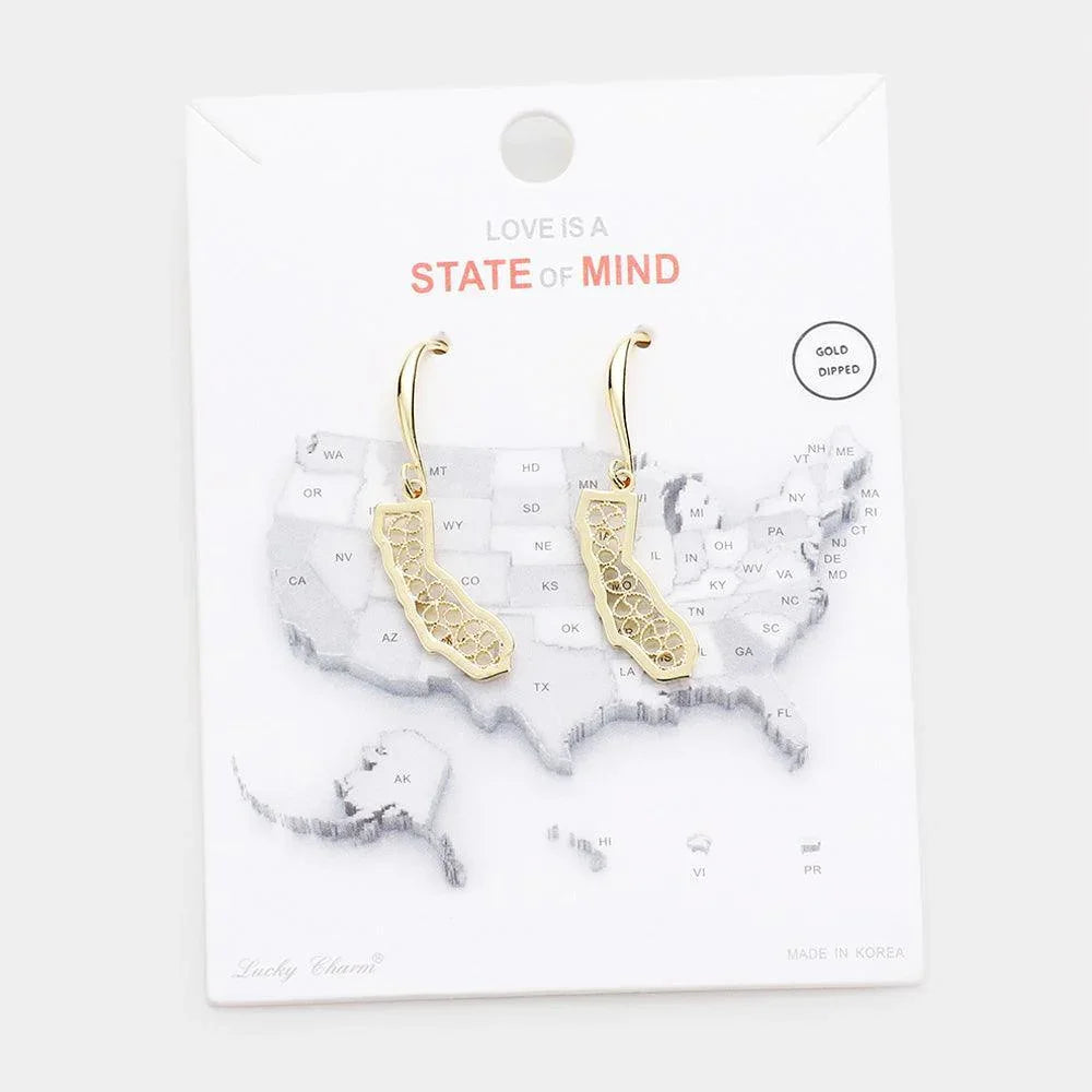 Gold Gold Dipped California State Earrings - Jewelry Store by Erik Rayo