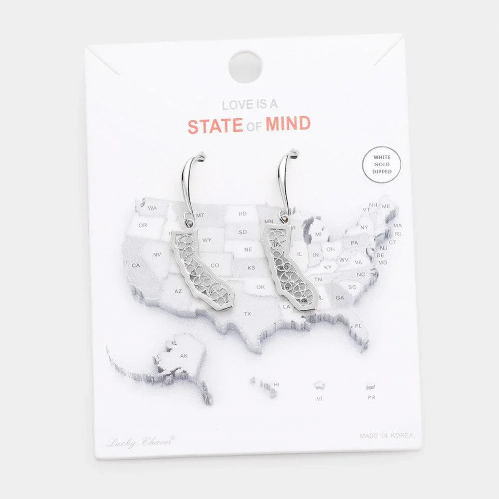 Gold White Gold Dipped California State Earrings - Jewelry Store by Erik Rayo