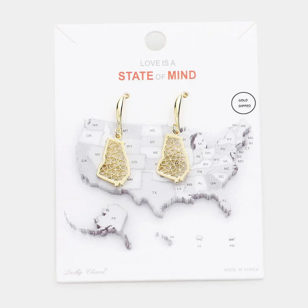 Gold Gold Dipped Georgia State Earrings - Jewelry Store by Erik Rayo