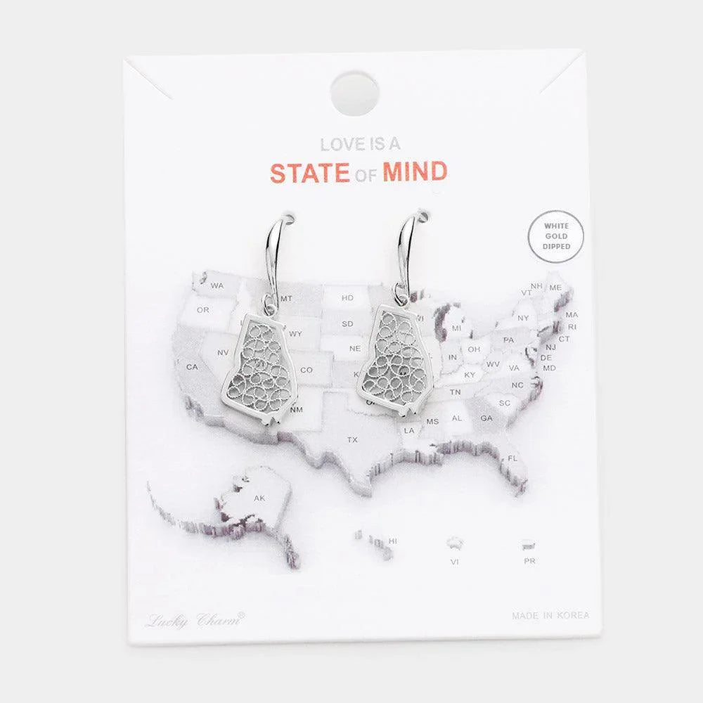 Gold White Gold Dipped Georgia State Earrings - Jewelry Store by Erik Rayo