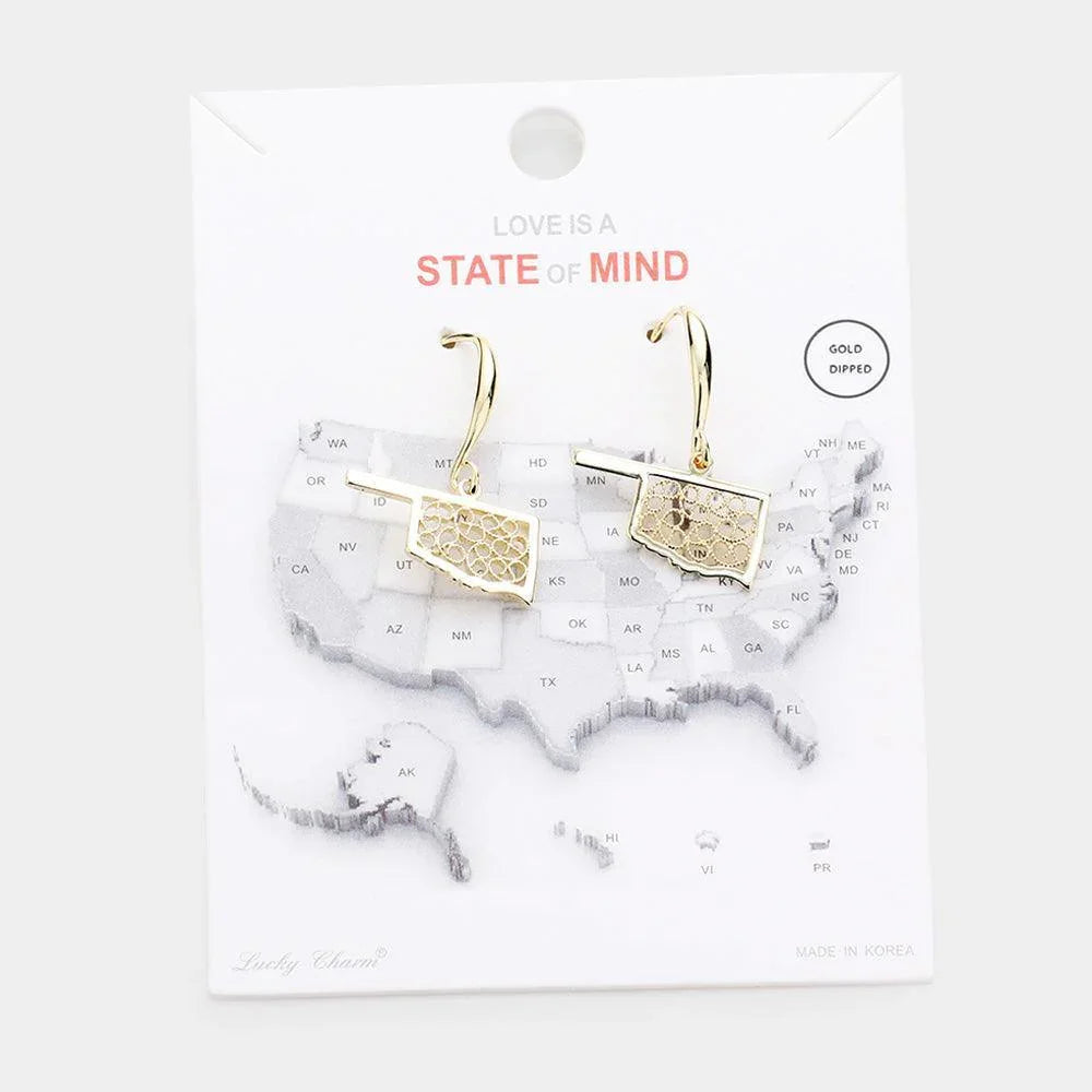 Gold Gold Dipped Oklahoma State Earrings - Jewelry Store by Erik Rayo