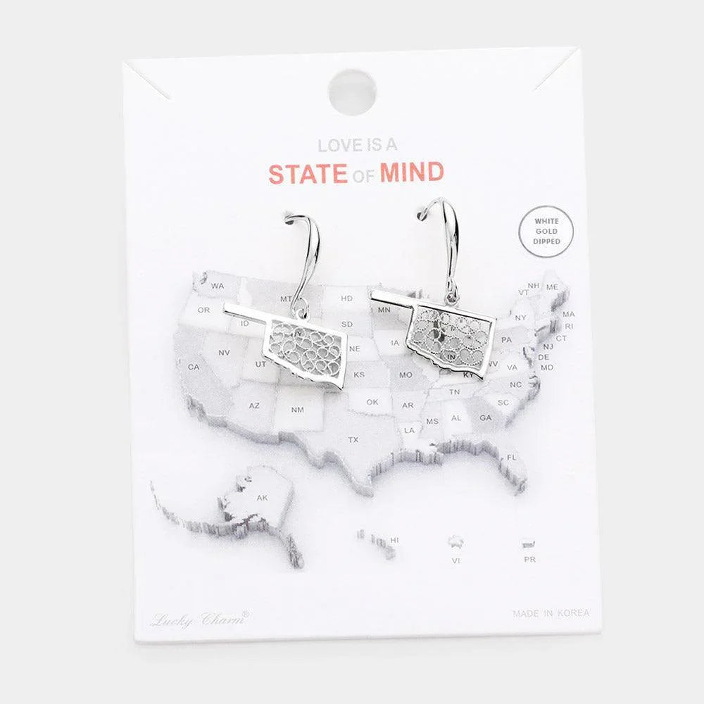 Gold White Gold Dipped Oklahoma State Earrings - Jewelry Store by Erik Rayo