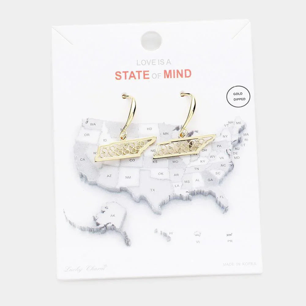Gold Gold Dipped Tennessee State Earrings - Jewelry Store by Erik Rayo