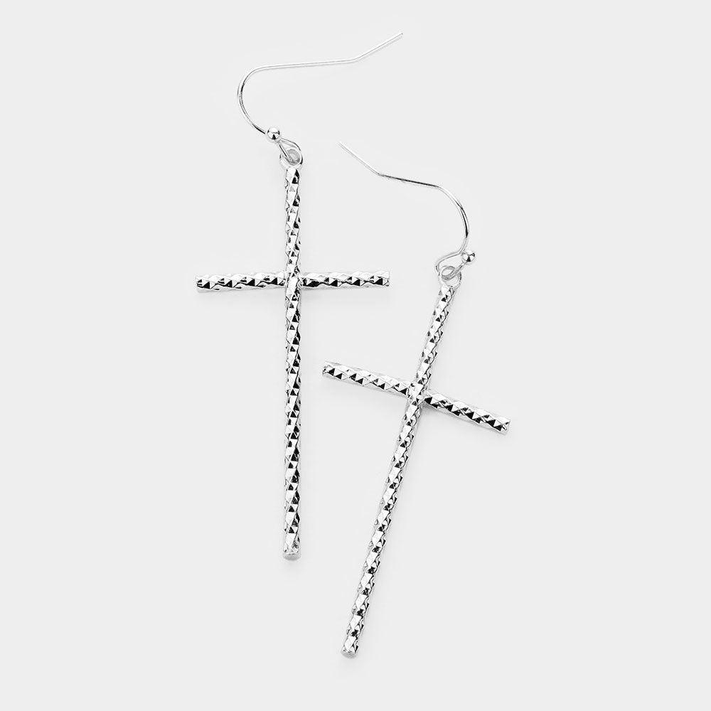 Textured Metal Cross Dangle Earrings - Jewelry Store by Erik Rayo