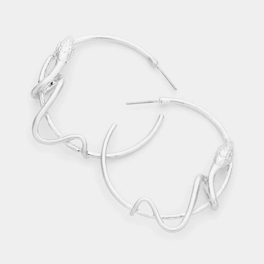 Silver Snake Metal Hoop Earrings - Jewelry Store by Erik Rayo