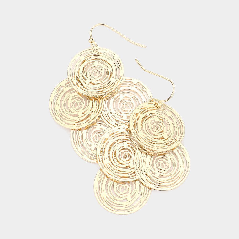 Gold Rose Cut Out Disc Cluster Earrings - Jewelry Store by Erik Rayo