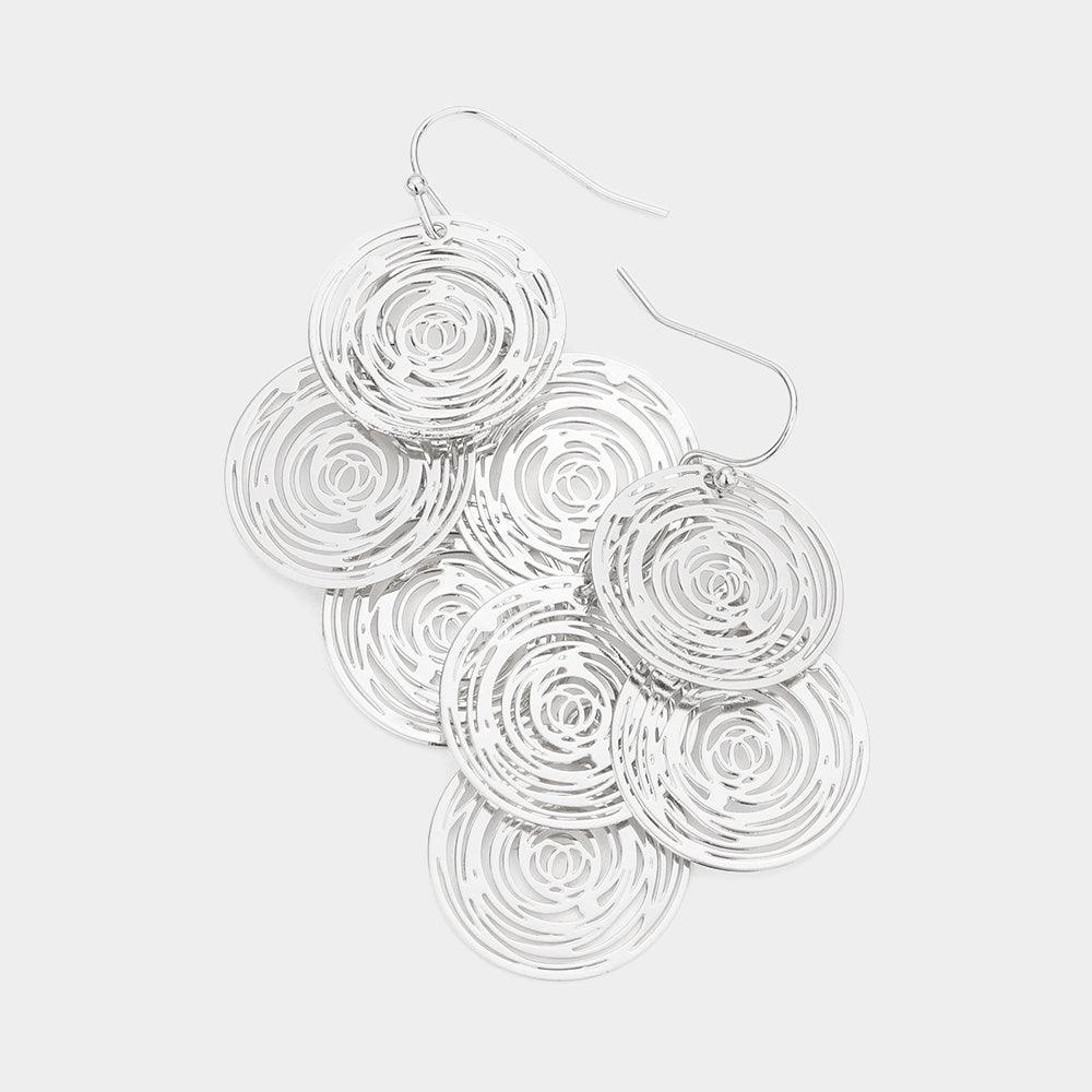 Rose Cut Out Disc Cluster Earrings