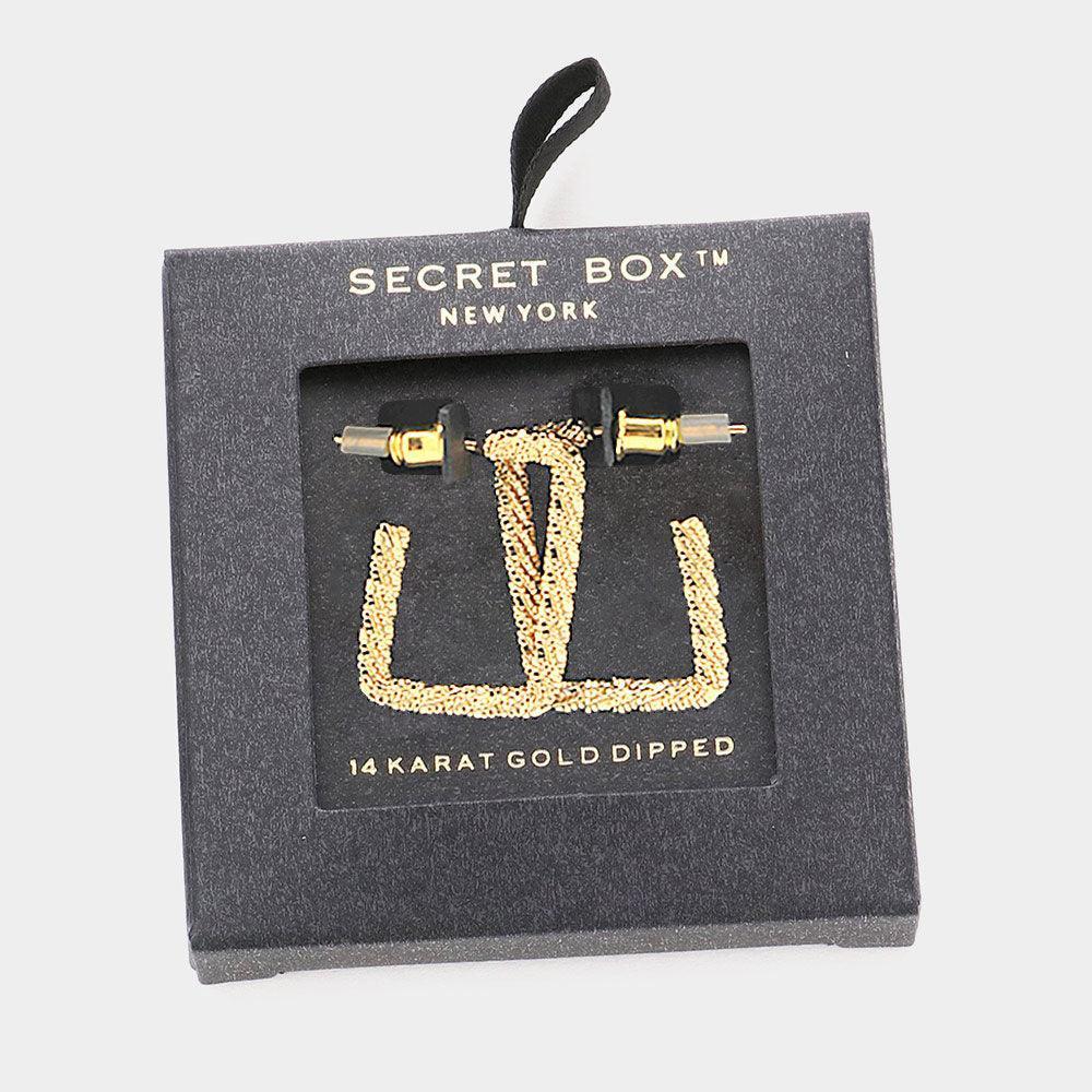 14K Gold Dipped Textured Metal Rectangle Hoop Earrings - Jewelry Store by Erik Rayo