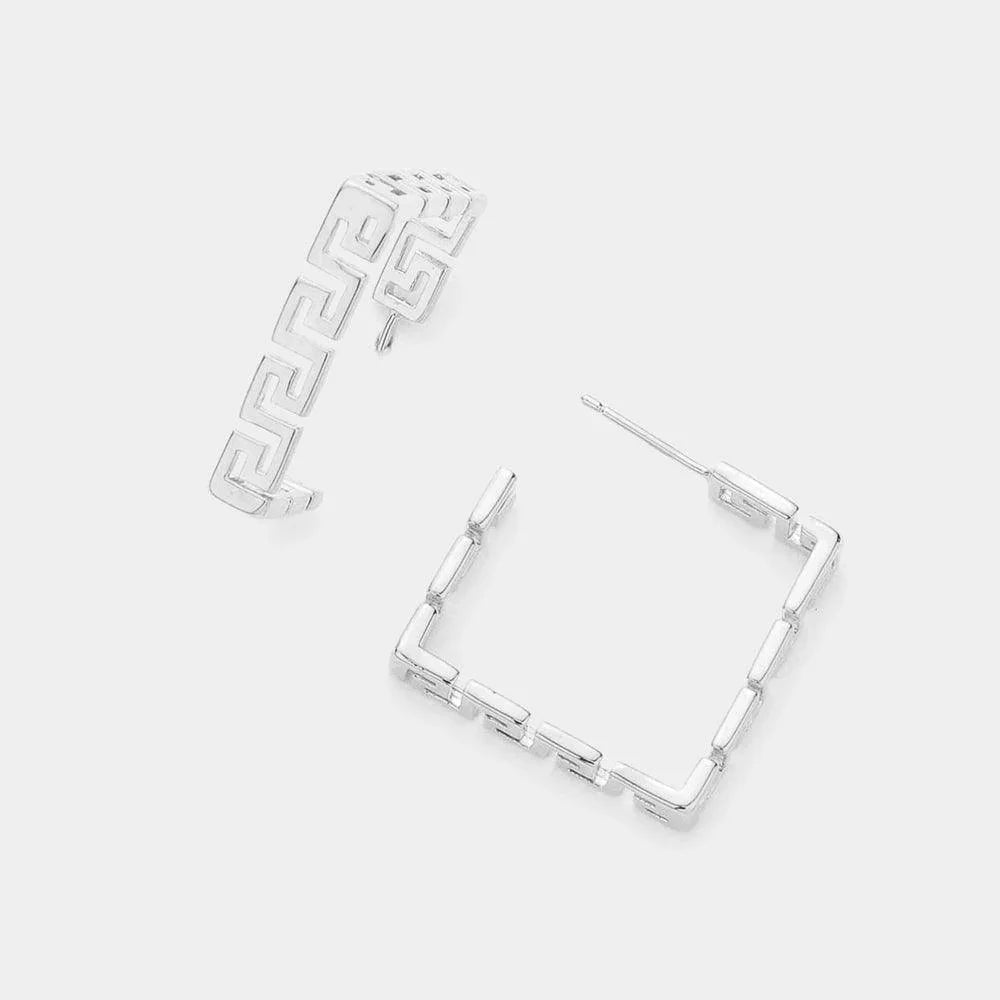 Silver Sterling Silver Dipped Patterned Metal Square Hoop Earrings - Jewelry Store by Erik Rayo