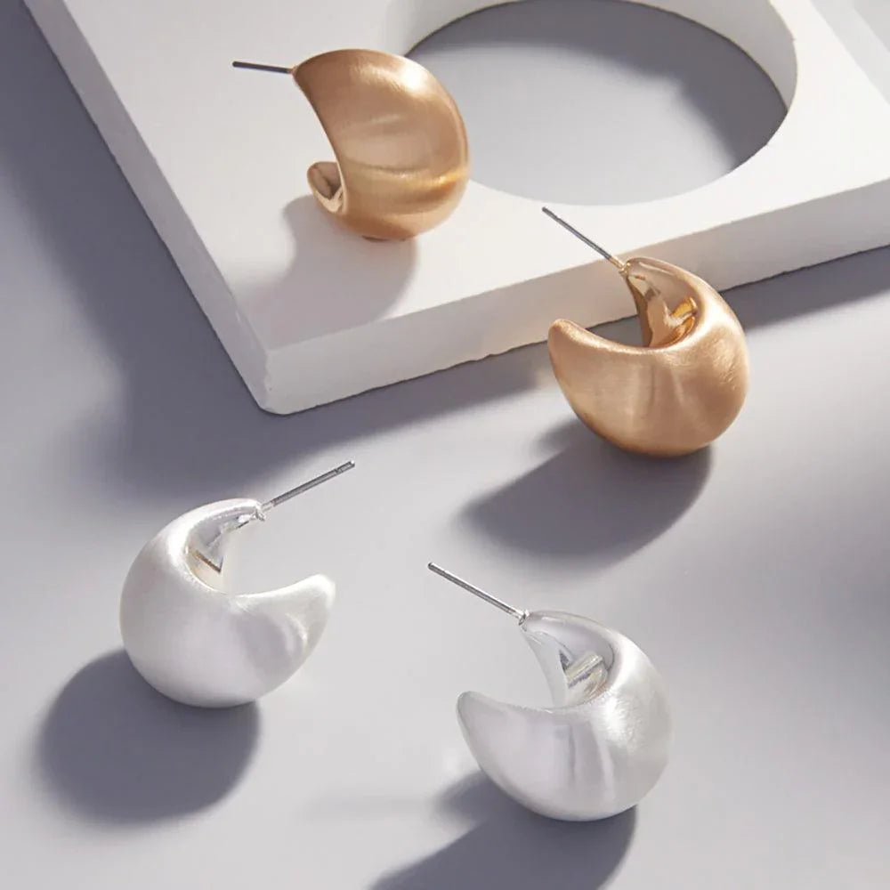 Gold Chunky Brushed Metal Hoop Earrings - Jewelry Store by Erik Rayo