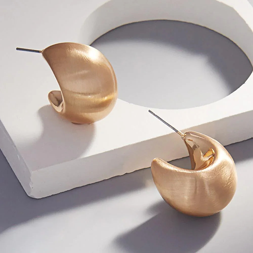 Gold Chunky Brushed Metal Hoop Earrings - Jewelry Store by Erik Rayo