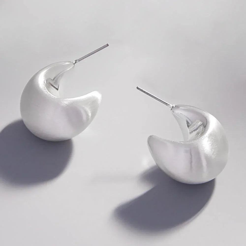 Silver Chunky Brushed Metal Hoop Earrings - Jewelry Store by Erik Rayo